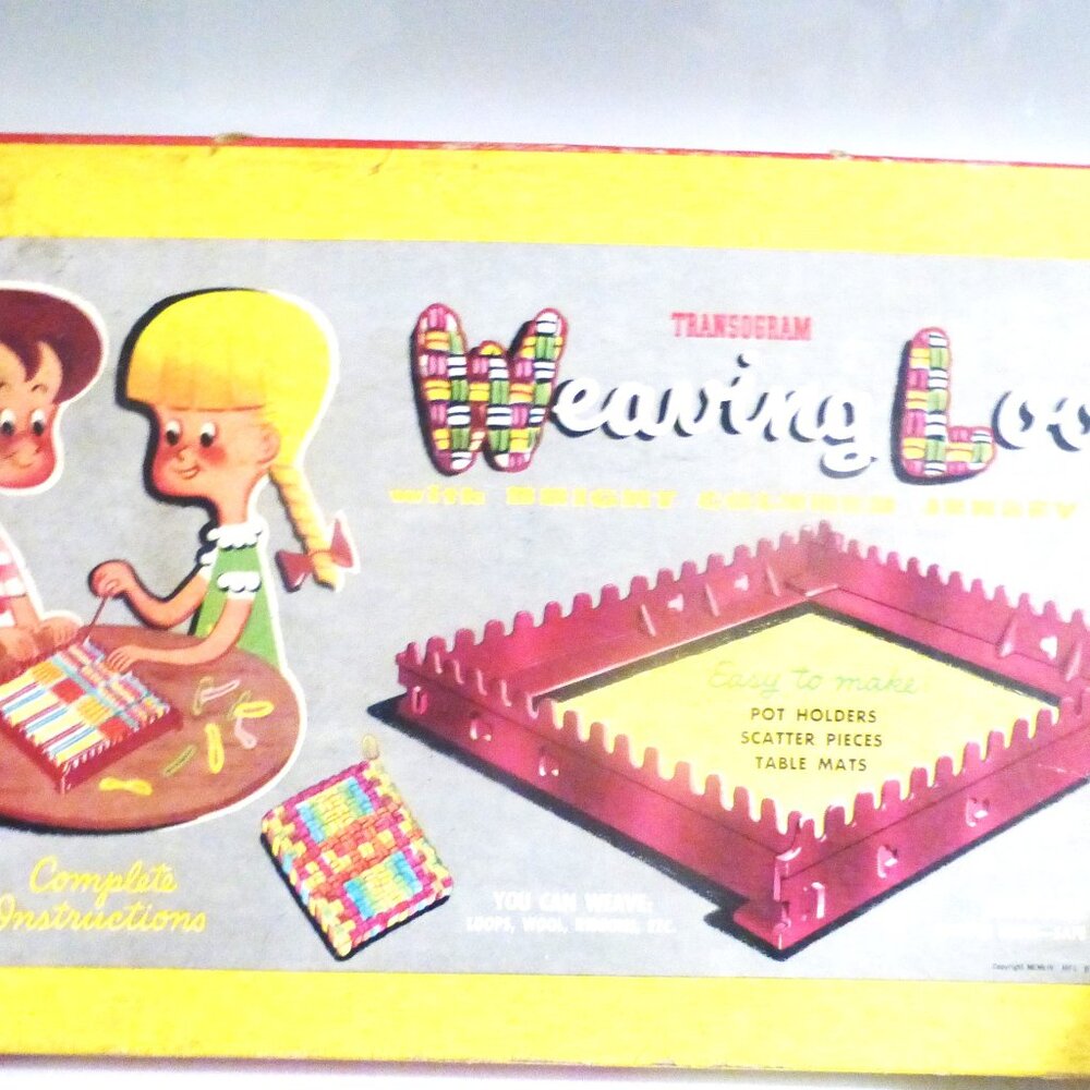 1954 Adjustable WEAVING LOOM Vintage Linen Hand Knitted Pot Holders Table Mats - Picture 11 of 13